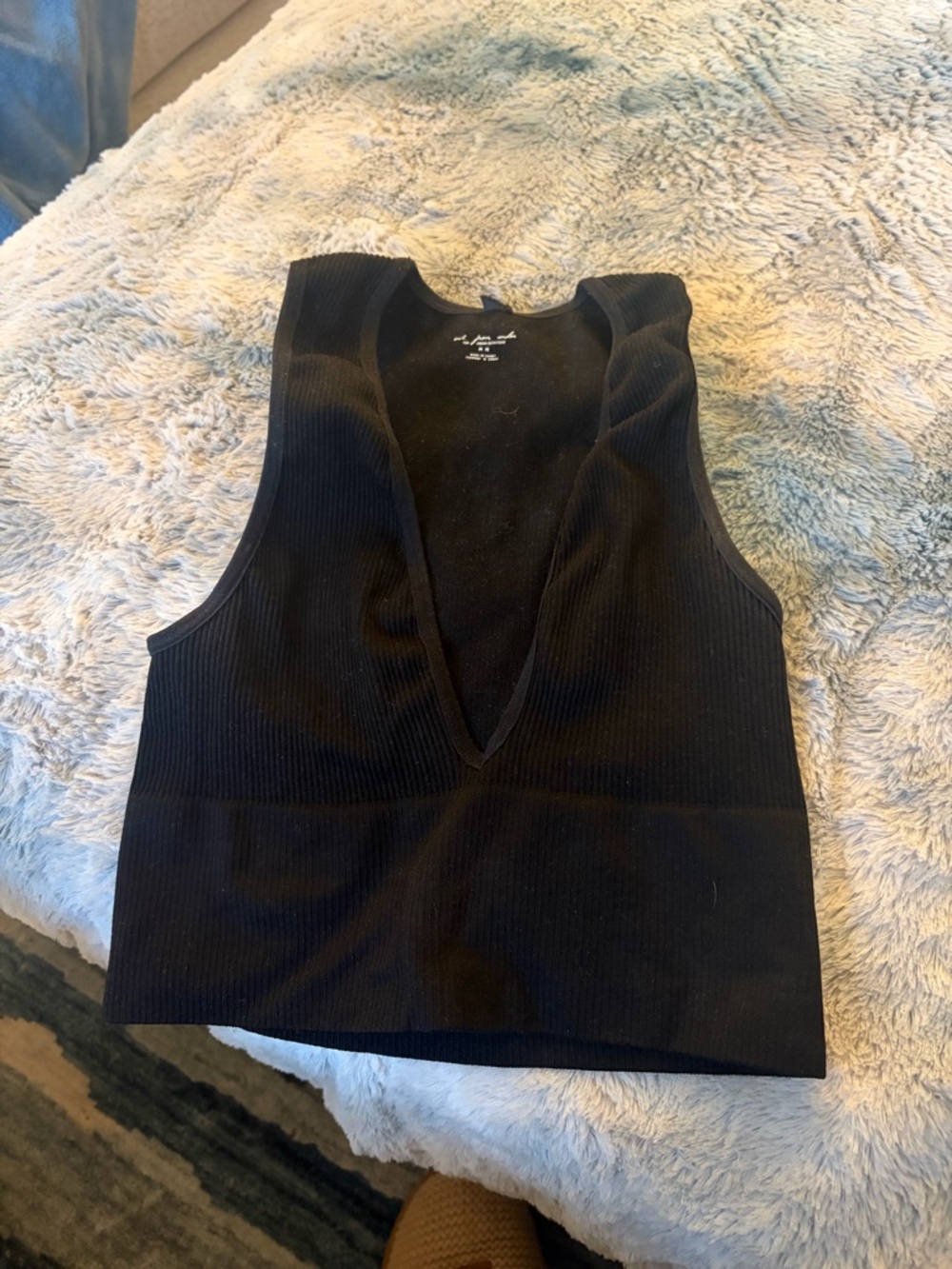 Urban Outfitters Black Ribbed Deep V Tank
